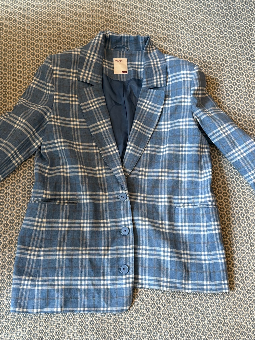 Blue Plaid Tailored Blazer Jacket